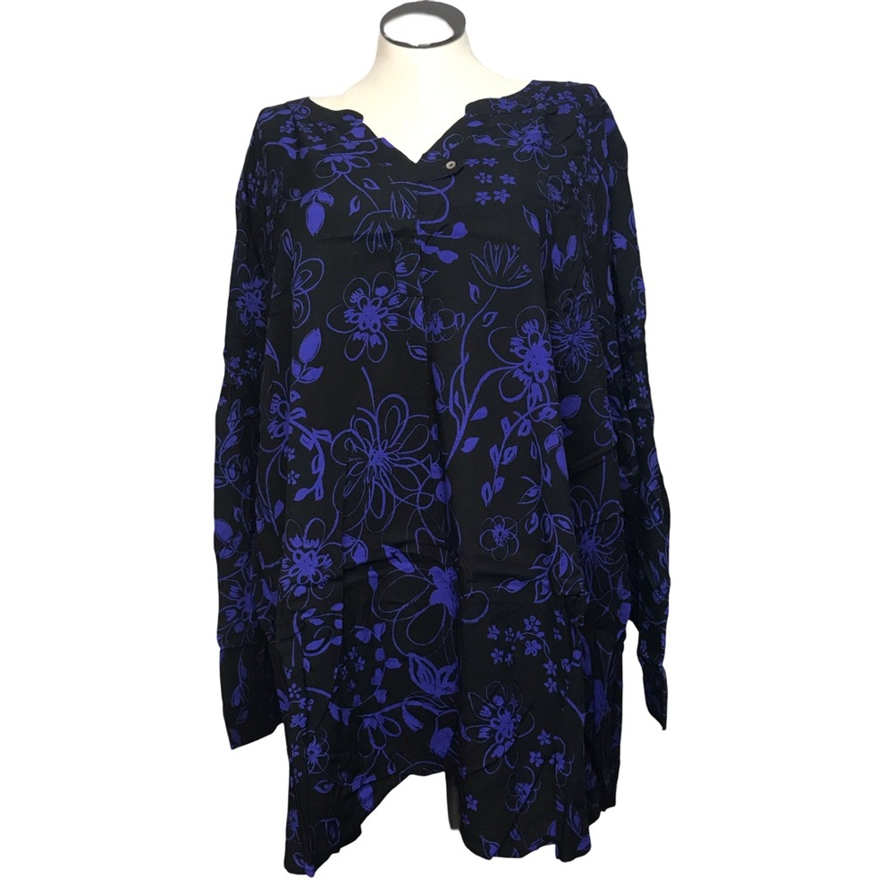 Woman Within Pullover Tunic Top Women’s Size 5X Color Black Floral Notched Neck